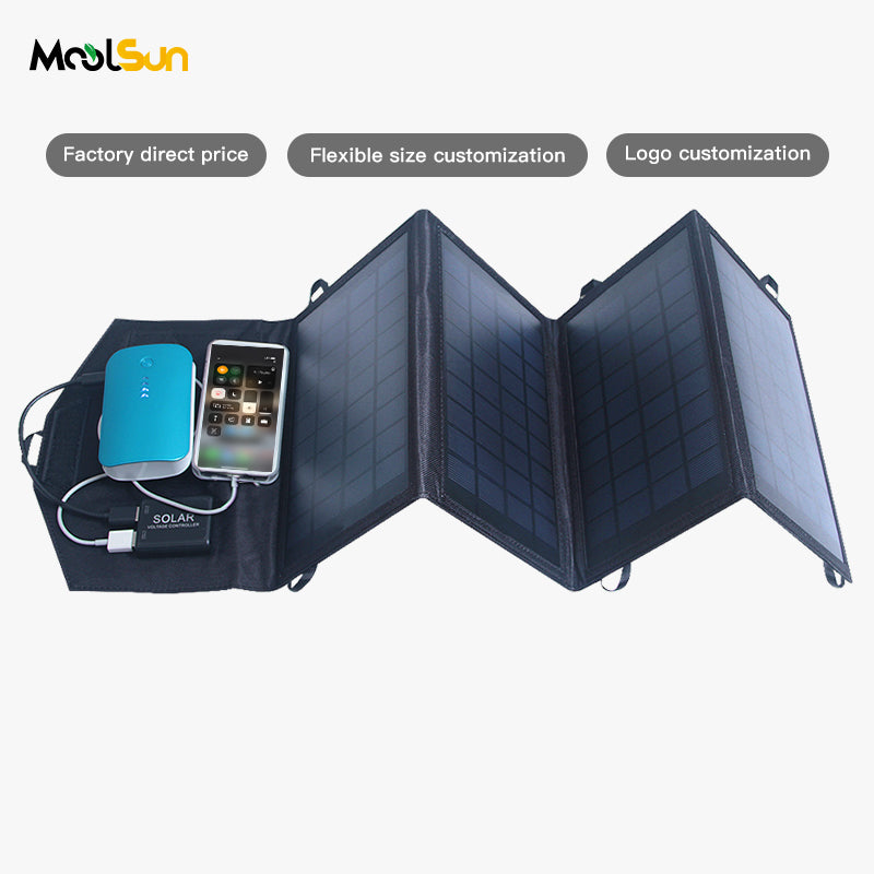 Moolsun Portable 14W Foldable Solar Panel Charger Waterproof with 2 USB (5V 2A&2.5A) output For Outdoor Camping RVs phone laptop Camera power bank