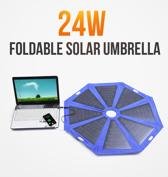 Moolsun 24 Watt USB Ports & DC (5V/9V/12V 2A max) Foldable Solar Umbrella