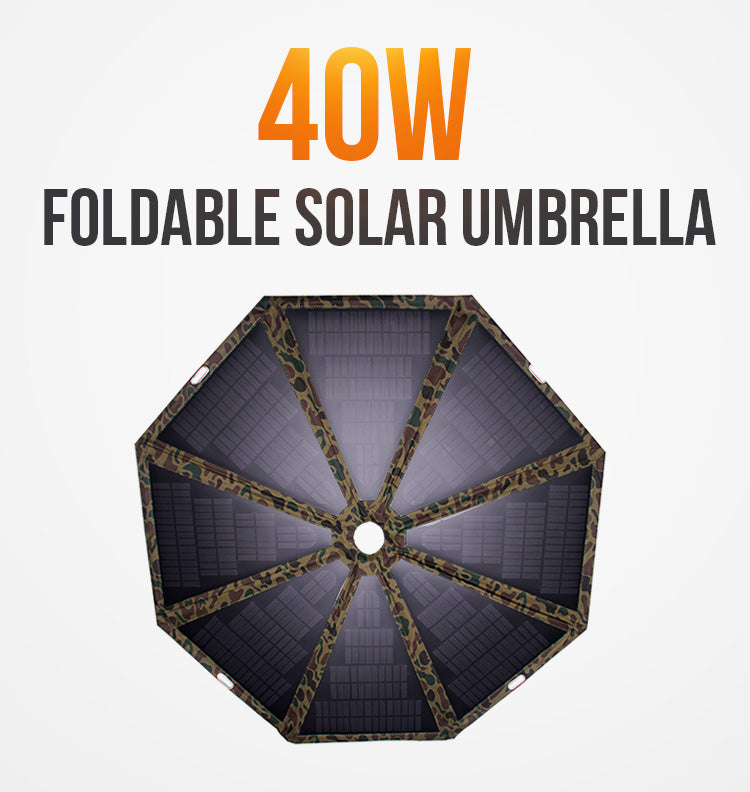 Moolsun 40 Watt 18 Volt Foldable Solar Umbrella Powered Outdoor Sun Umbrella Waterproof for Camping Tents